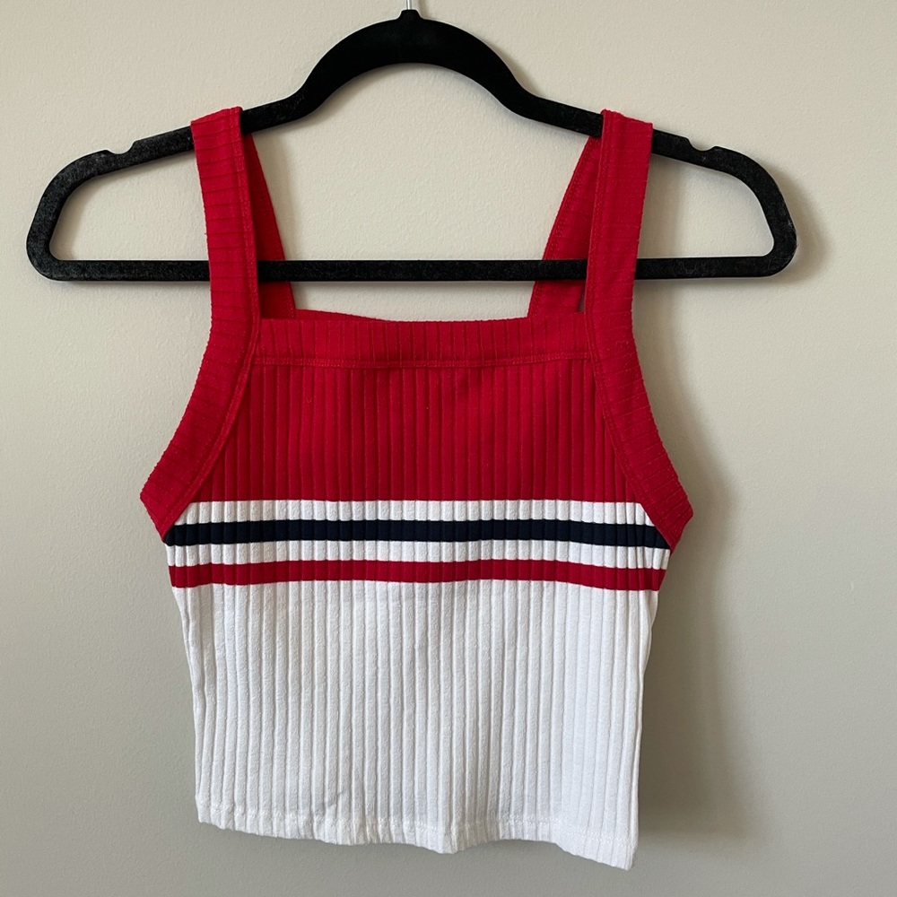 Red, White, and Blue Bershka Cropped Tank Top